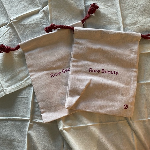 Rare Beauty Handbags - Rare Beauty Blush Pink Drawstring Pouches with Burgundy Cords - Set of 2